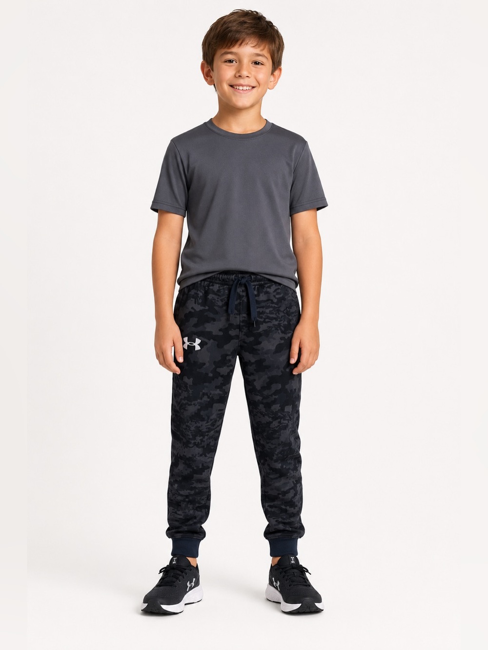 Under Armour Youth Boys Activewear Camo Pennant Black Gray Jogger Pants Size YXS